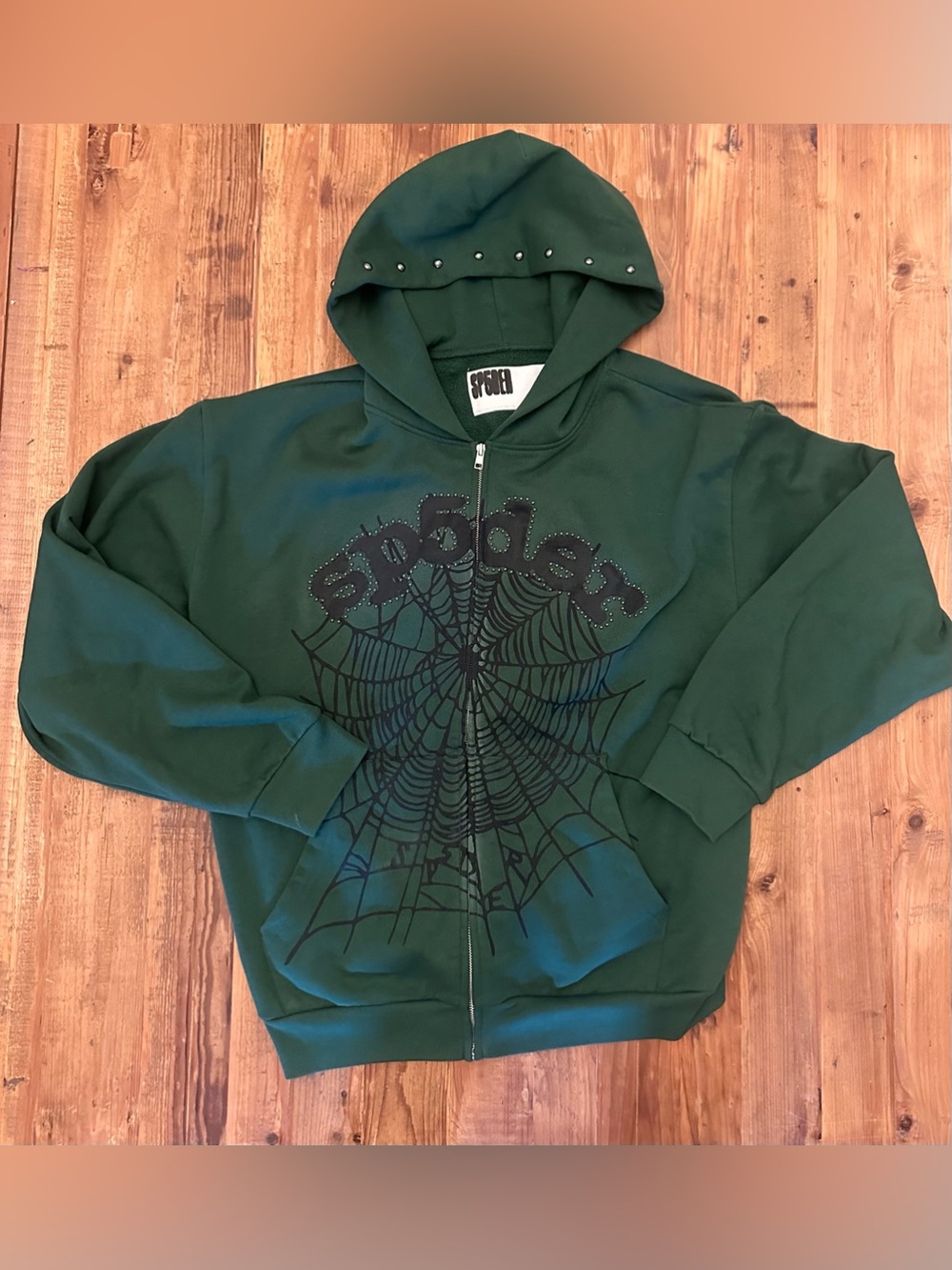 SP5DER- Zip Up Rhinestone Hooded Jacket (XL)